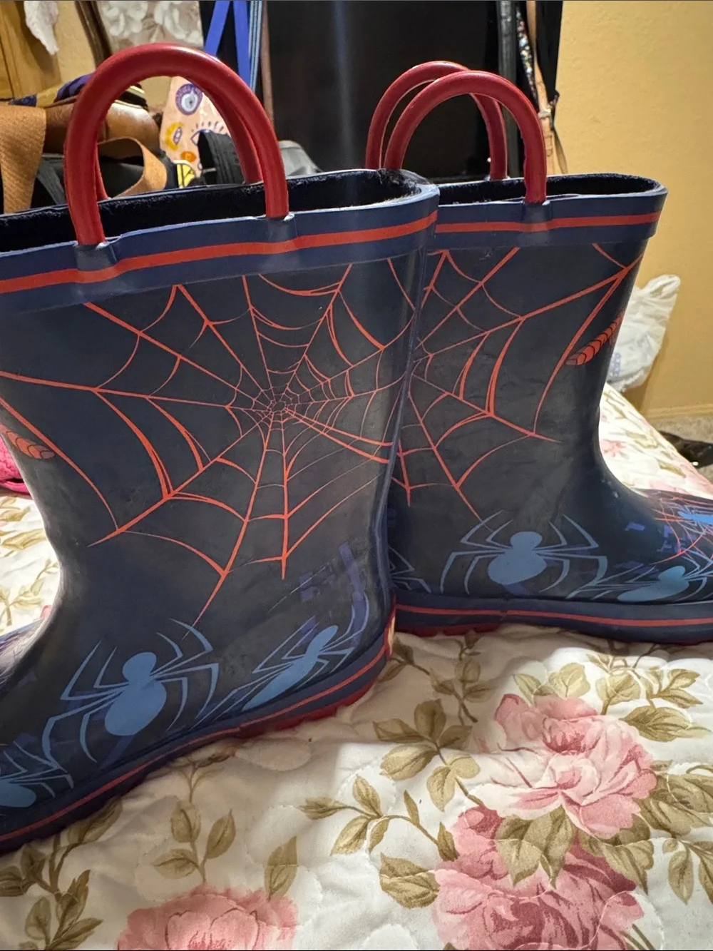 Kids Navy Blue Spider Web Rain Boots